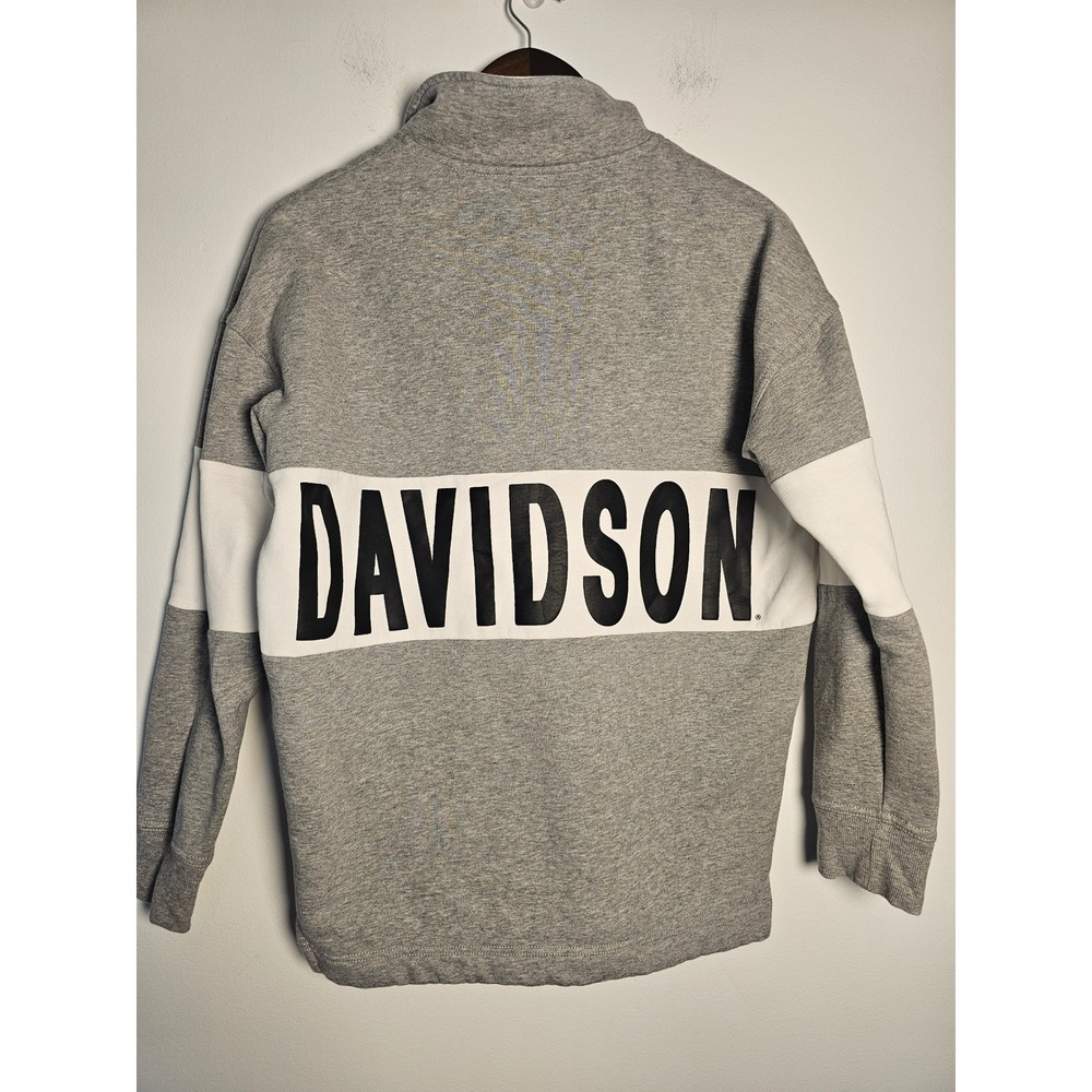 Biker Harley-Davidson Quarter-Zip sweatshirt womens L Gray Graphic Block Logo - Picture 2 of 8